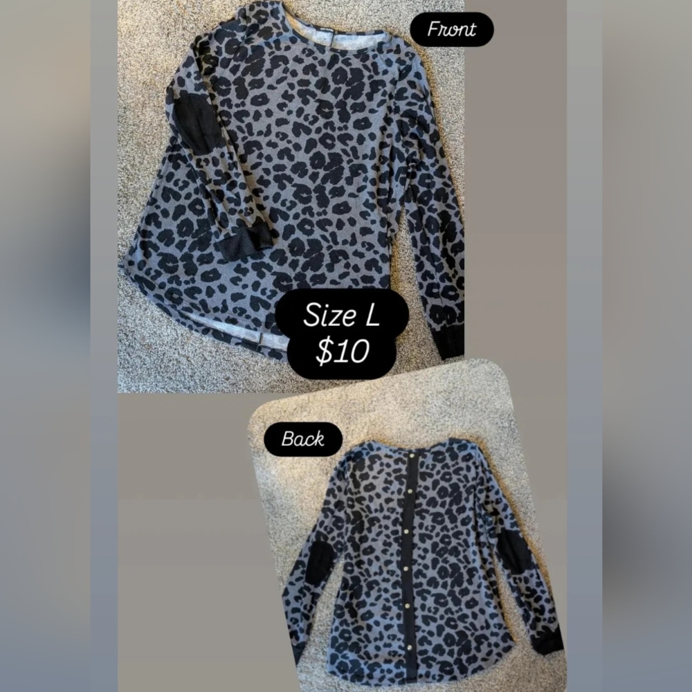 Pink Clover Gray Leopard Print Sweatshirt